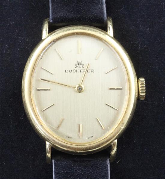 A ladys 18ct gold Bucherer manual wind wrist watch,